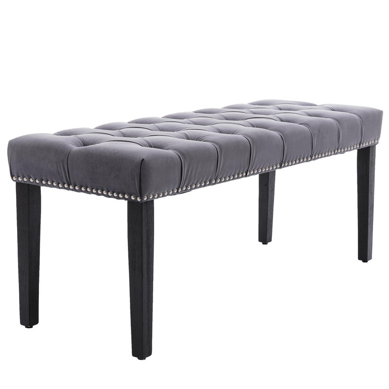 Heng Ming Upholstered Tufted Bench Ottoman , Velvet Dining Bench Bedroom Bench  Footrest Stool Accent Bench For Entryway Dining Room Living Room, Dark Gray