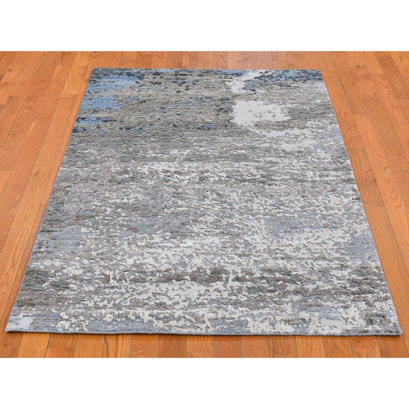 Tapis noué à la main 4 pi x 6 pi à motif abstrait en laine et soie D2A1D77723AD4A5F82E476040DA11833
