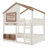 Full Size Loft Bed with Bookshelf & House-Style Design, High-Quality Safety Rails, Beige & Natural Kids Bunk Bed-940334414-940334408