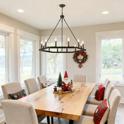 12 - Light 35 inch Farmhouse Candle Style Dimmable Wagon Wheel Chandelier Light Fixture for Living Room
