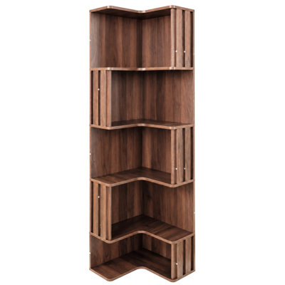 Bibliothèque d'angle à 5 niveaux avec chicane cannelée et design en forme de L