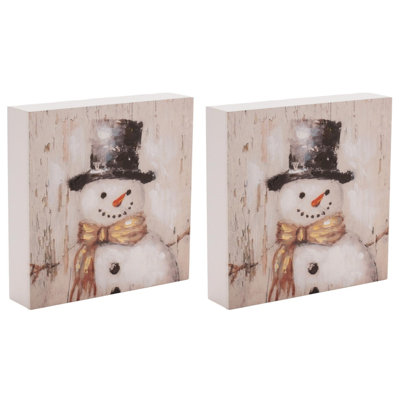 Holiday Snowman Block Sign (Set of 2)