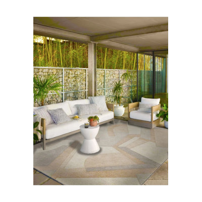 Cream Soft Geometric Patterned Woven Base Washable Carpet