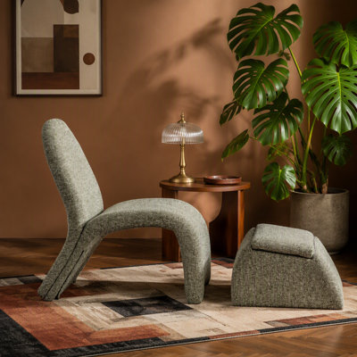 Fauteuil rembourré de 24,8 po de largeur et moderne avec repose-pieds avec rangement et repose-pieds en chenille pour salon, chambre à coucher, bureau et salle de lecture, gris-blanc