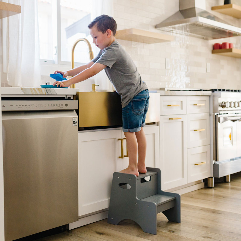 Tabouret en bois à deux marches pour adultes et enfants Wildkin, gris