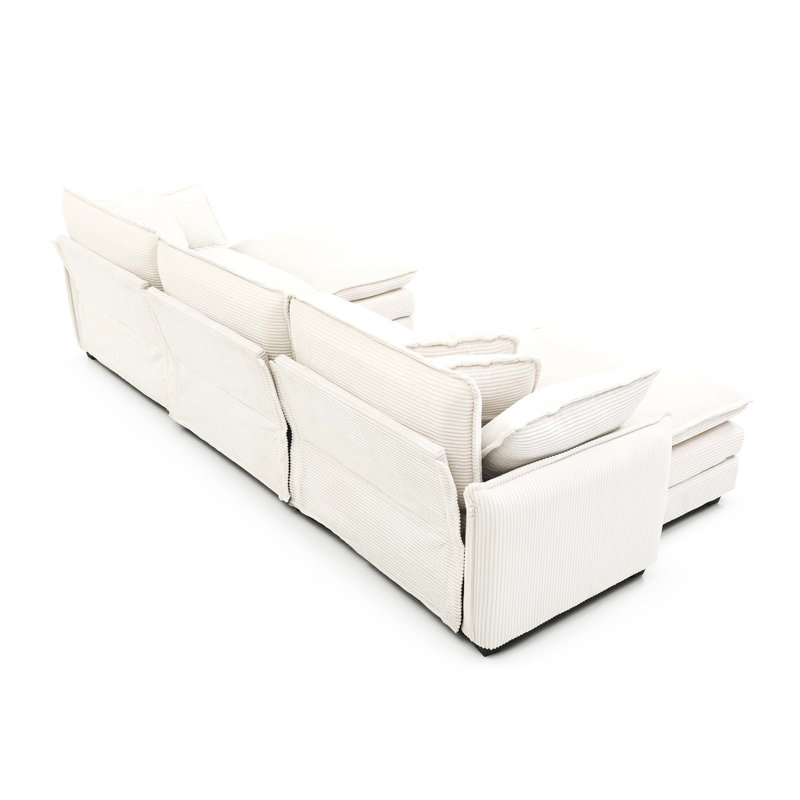 Velours côtelé beige chaleureux et confortable, 5, style cinéma maison, design rétro confortable, 5 avec coussins de confort, moderne