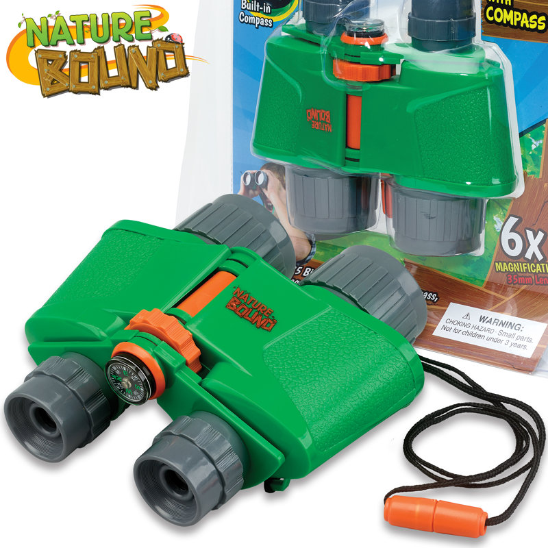 Nature Bound: Jumelles avec boussole intégrée - Vert - Outil d’exploration pour l’extérieur, résolution 6 x 35, puissance de grossissement 6 x, sangle de sécurité, jouets pour enfants 3+