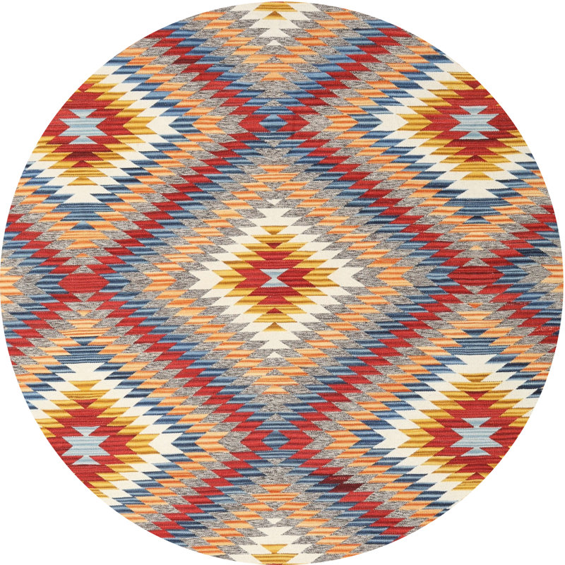 Tapis contemporain rouge / vert, Rond 6 pi