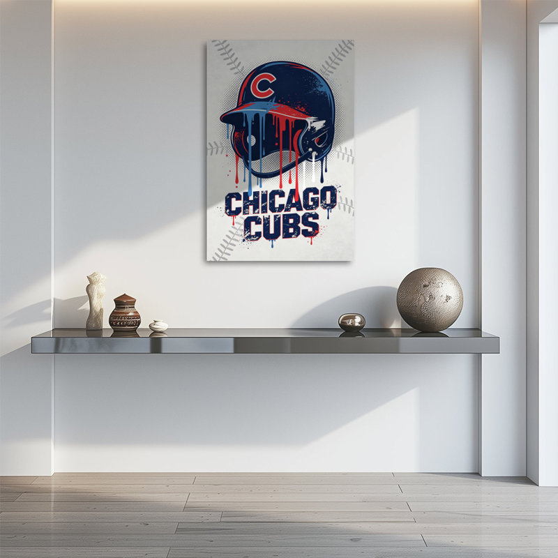 Tableau sur toile graphique audacieux représentant un casque de baseball dégoulinant, impression sur châssis de 61 x 91 cm (24 x 36 pouces), décoration murale en forme de casque de baseball bleu et rouge pour salle de jeux, salon et bureau à domicile