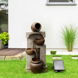 Teamson Home Indoor/Outdoor Solar-Powered 4-Tier Stone-Look Fountain with LED Lights