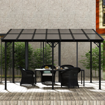 12 Ft. W x 10 Ft. D Outdoor Metal Pergola with Sloped Roof Patio Gazebo for Backyard, Black