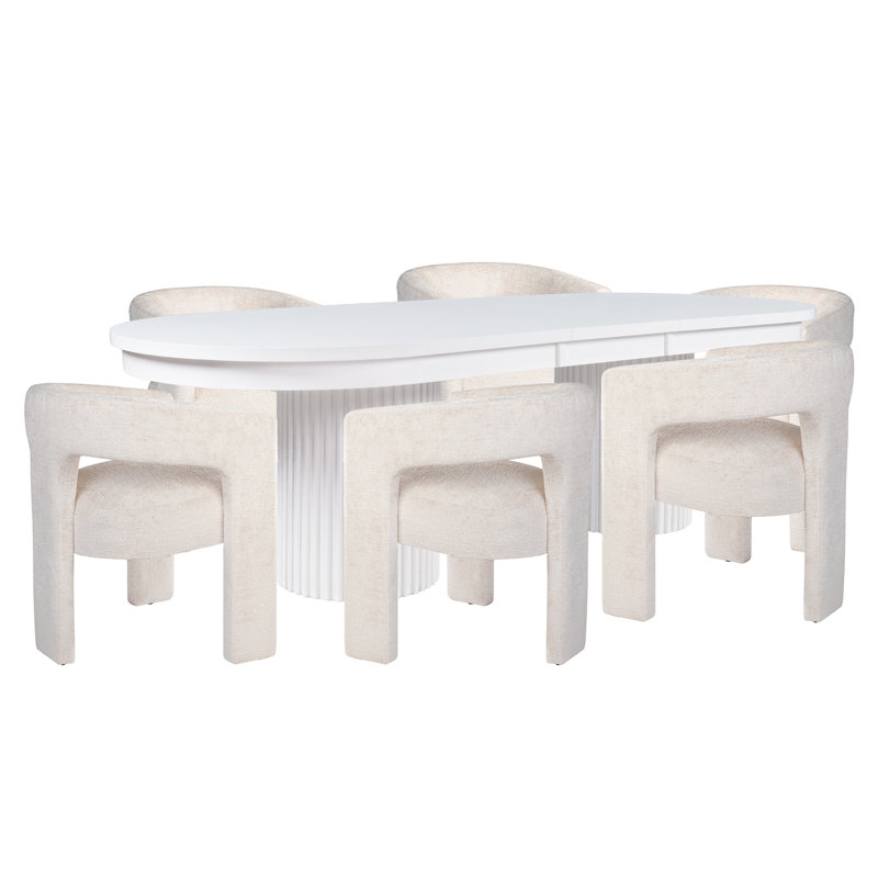 Ensemble de salle à manger à deux piédestaux 102 po Larson - Table blanche avec chaises roses, Blanc, Rose