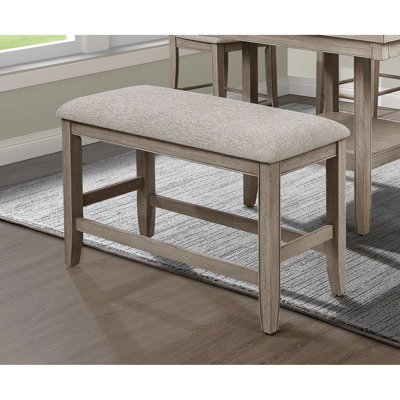 Banc de style avec revêtement brun clair / brun et repose-pieds, base en bois pour l'assise à hauteur de comptoir de la salle à manger en brun / brun, revêtement en bois massif
