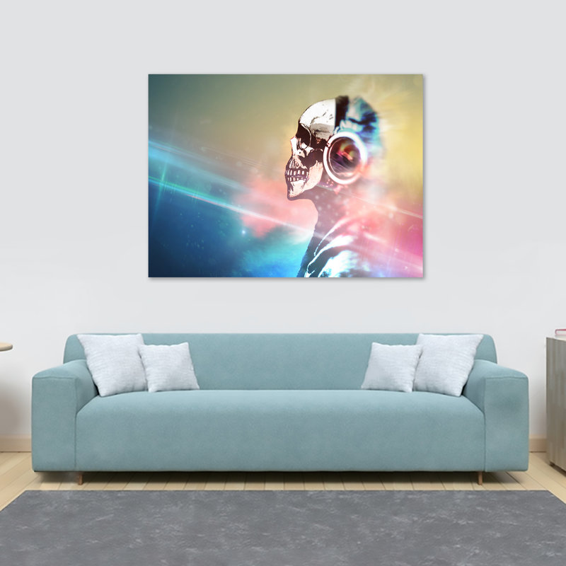 Banksy DJ Skull by Banksy - Wrapped Canvas Print, 84cm H x 120cm W x 3.8cm D
