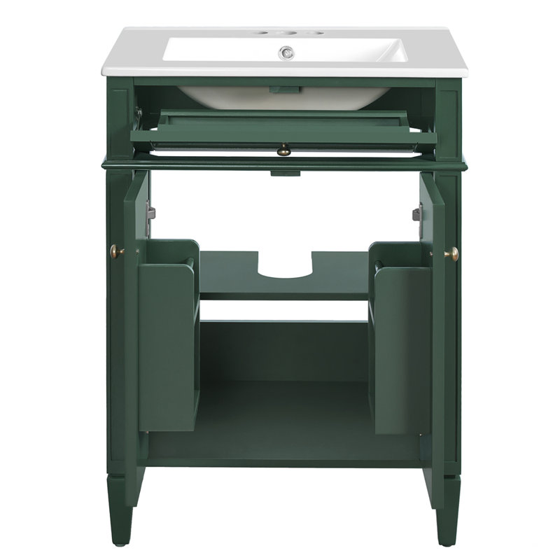 Armoire de rangement pour meuble-lavabo de 24 po avec 2 portes et un tiroir basculant, Vert
