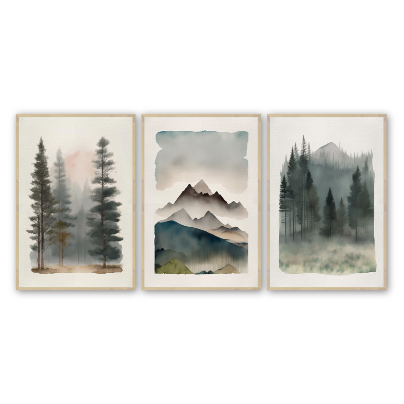 Ensemble de 3 pièces encadrées sur papier Mystique Forest, Érable brut, H 25,5 po x l 19,5 po x P 1 po