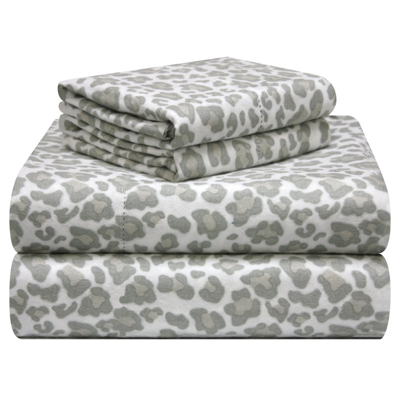 Pointehaven 180 GSM Velvet feel Luxury Flannel Sheet Set , Leopard, Full