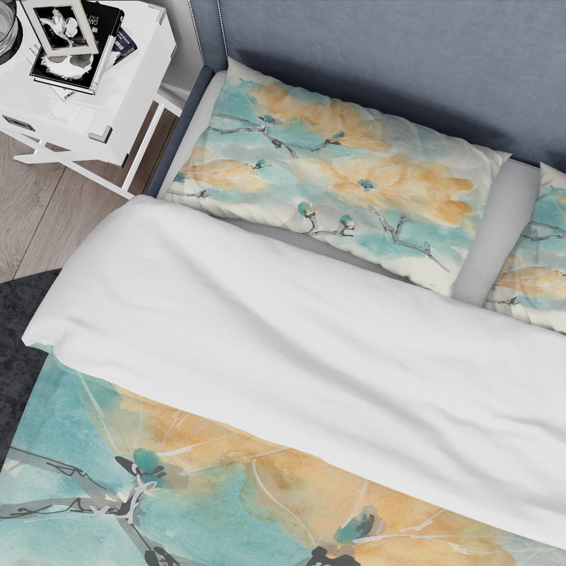 Teal Buds I - Ensemble de housse de couette Cabin & Lodge - Microfibre de polyester, Housse simple + 1 taie décorative
