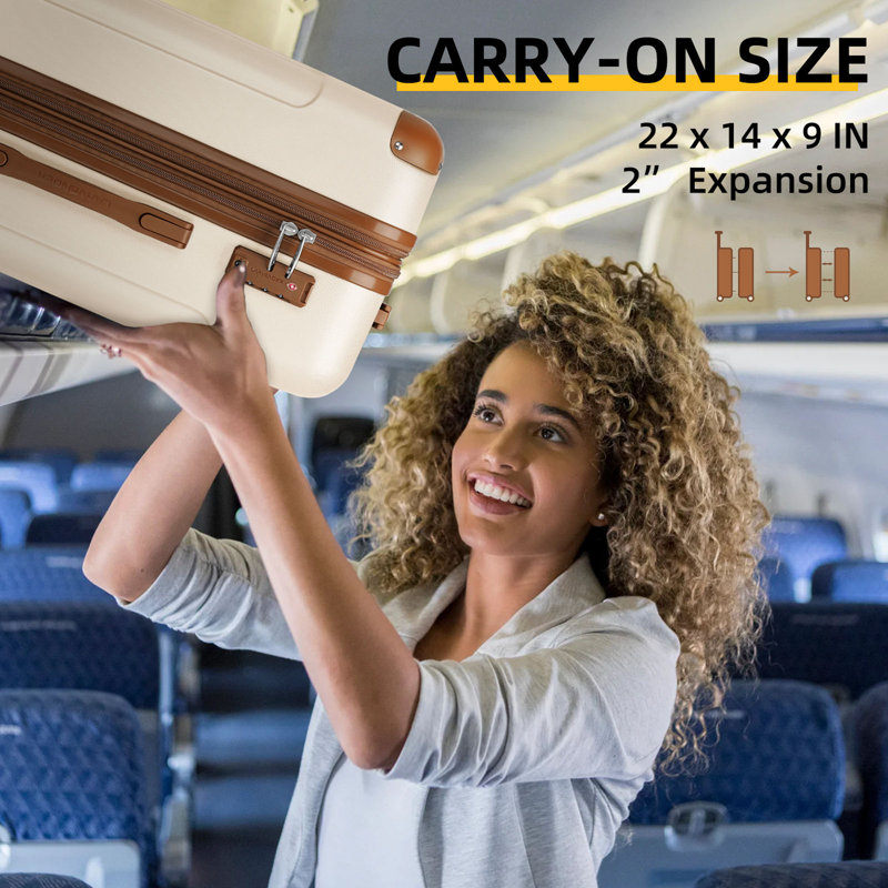 Ensemble de 6 valises avec sacs de voyage, valises rigides extensibles avec roulettes, verrou TSA, crème