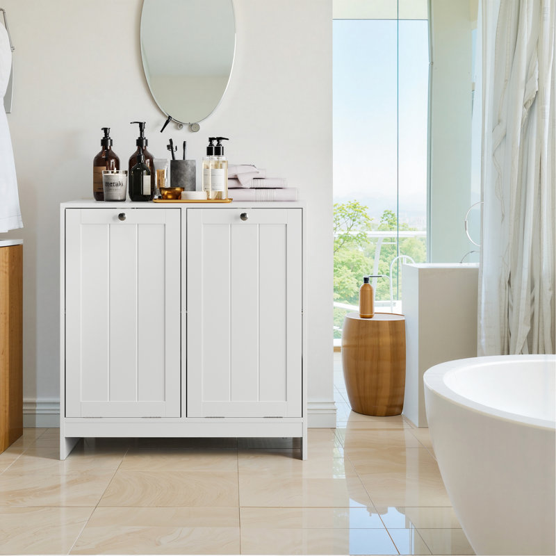 Panier à linge incliné avec panier amovible, panier à linge caché, armoire de rangement pour panier de salle de bain, organisateur de maison autoportant, blanc