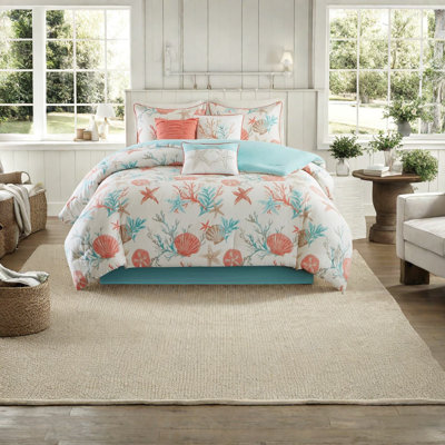 Luxurious Coastal Bedding Sets, Cotton Sateen, Coral Design For Home Comfort