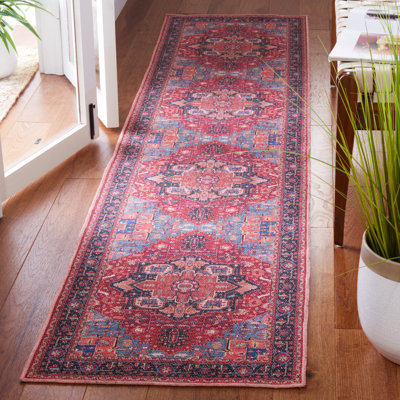 Abbeigh Oriental Cotton Red/Blue Area Rug