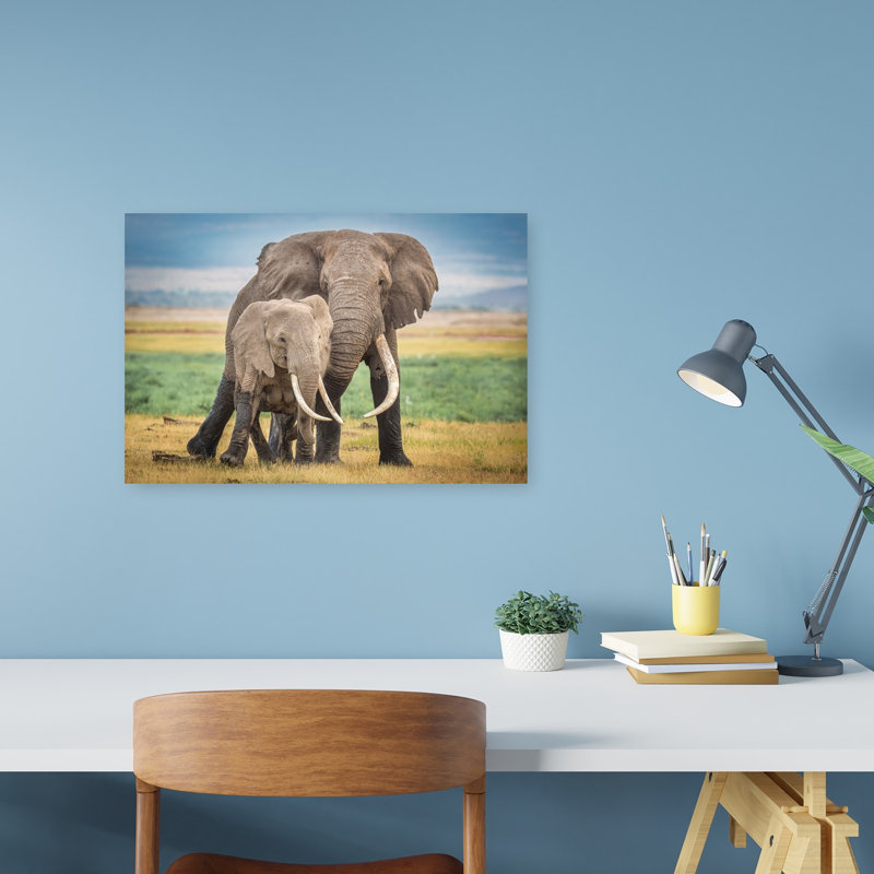 Gentle Giants Of Africa Peaceful Contemporary Elephant Nature Wildlife Wall Art Print by Jeffrey C. Sink - 1 Piece Wrapped Canvas Wall Art