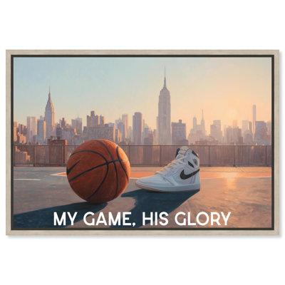  No Fear Just Faith Sneaker and Basketball Christian, art mural encadré sur toile, cadre blond, 30 x 20