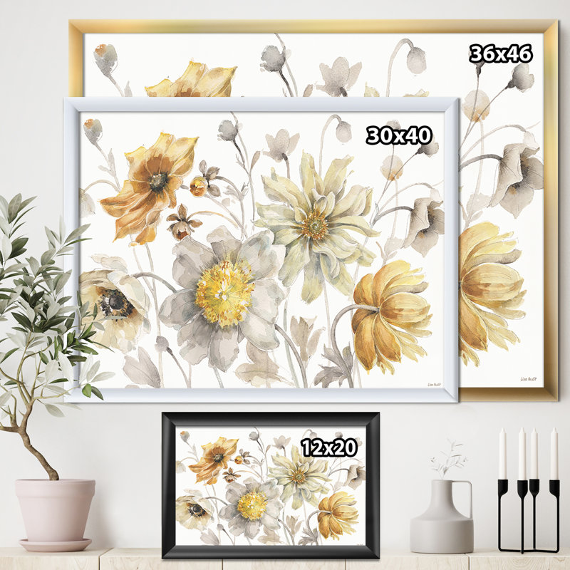 «Fields of Gold Watercolor Flower VII», reproduction sur toile encadrée, H 20 po x l 20 po x P 1 po, Cadre argenté