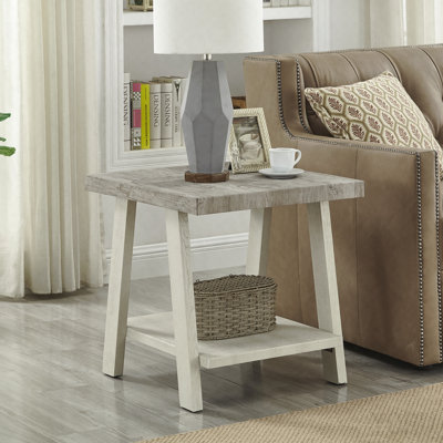 Athens Contemporary Two-Tone Wood Shelf End Table In Weathered Gray And Beige