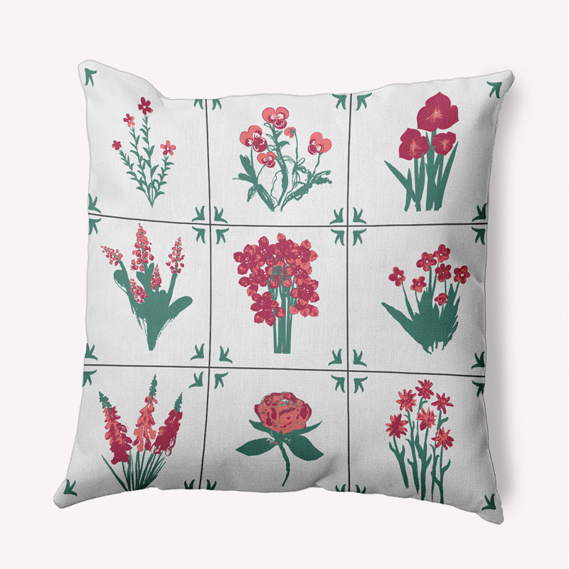 Coussin intérieur / extérieur Leafy Branch, H 20 po x l 20 po, Floral rouge / vert