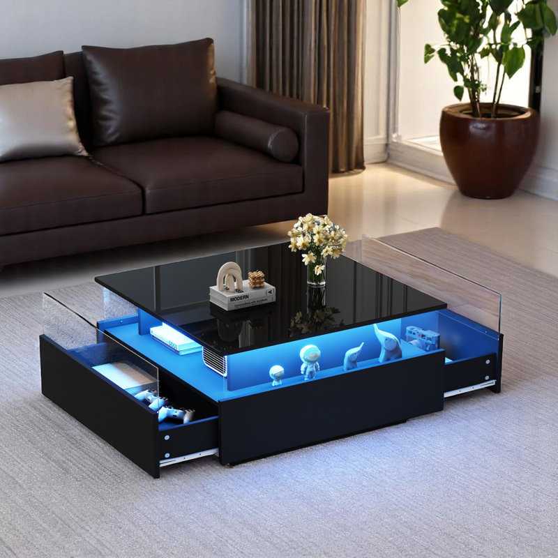 Charvez Pedestal Coffee Table with Storage, Black