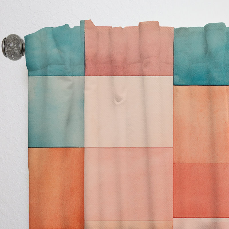 Dunkley Coral Cubes Melody Shapes I - Rideau en velours moderne - obscurcissant - 1 panneau, L 52 po x L 120 po