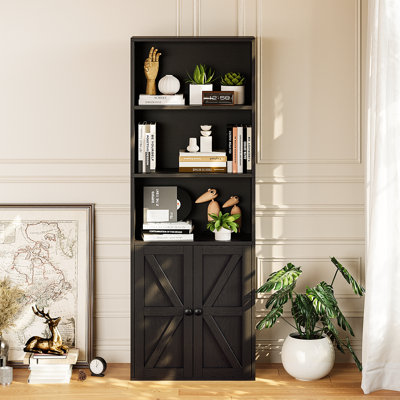 Aleysha Tall Bookshelf with Doors, Storage Bookcase, Free Standing Display Shelf