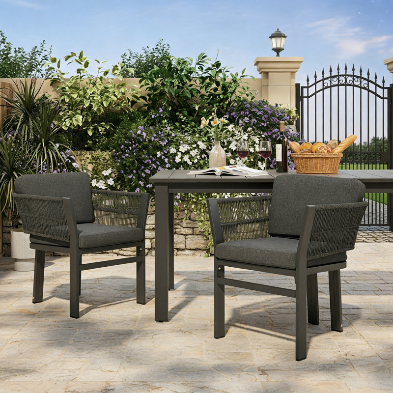 Ensemble de 2 chaises d'extérieur, structure en aluminium gris avec coussin gris, Coussin gris / cadre gris