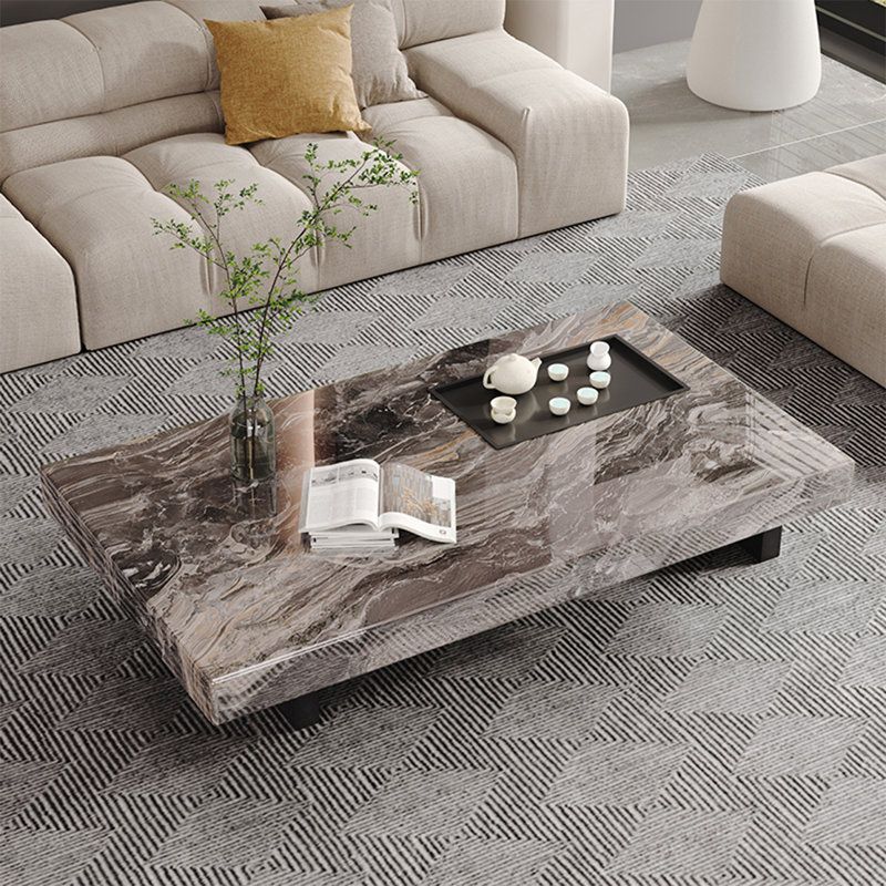 Rectangular marble floating coffee table, Brown Marble, 11.8" H x 47.2" L x 27.6" W