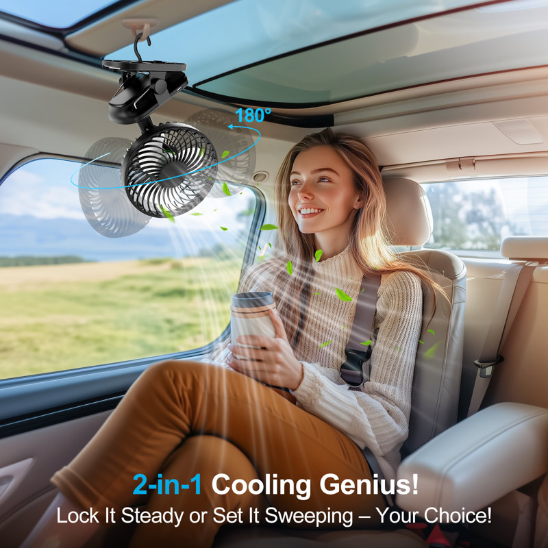 Portable Auto-Oscillating Clip-On Fan,4000mAh,3 Speeds