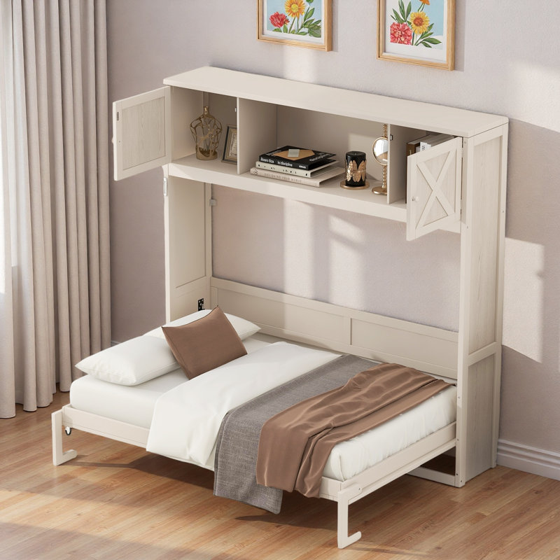 Lit escamotable rustique avec armoires de rangement et structure en bois Gaudet