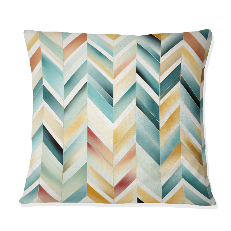 Coussin décoratif à motif de chevrons Bohème rétro émeraude et beige, H 16 po x l 16 po
