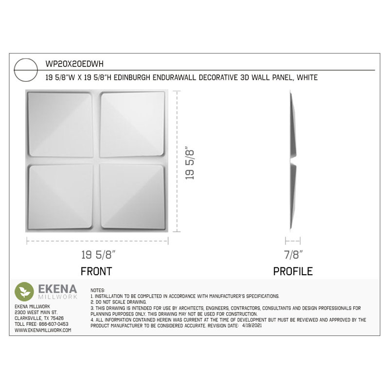 White PVC 3D Decorative Wall Panels 19 5/8" x 19 5/8" (10-Pack)