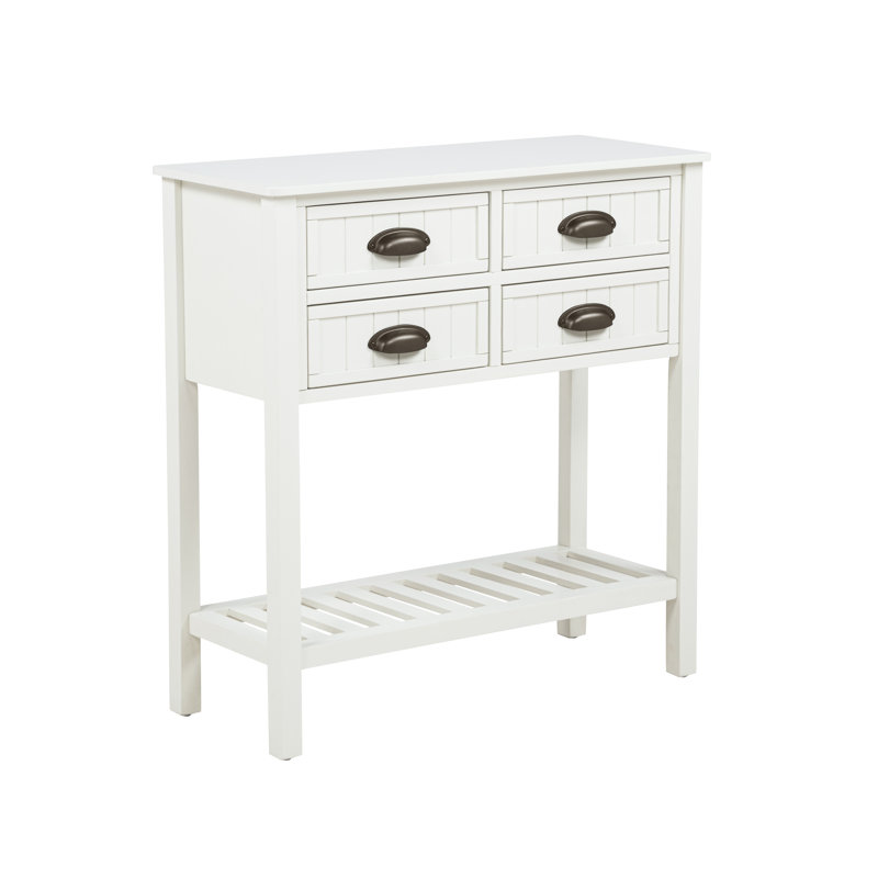 Console en planche à baguette à quatre tiroirs avec tablette Bailey, Blanc cassé