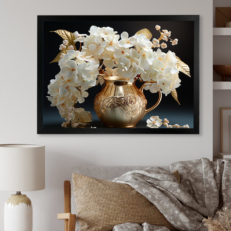 «Baroque Hydrangea» blanc et or V - Hydrangea, reproduction d'art sur toile encadrée, H 30 po x l 40 po x P 1,5 po