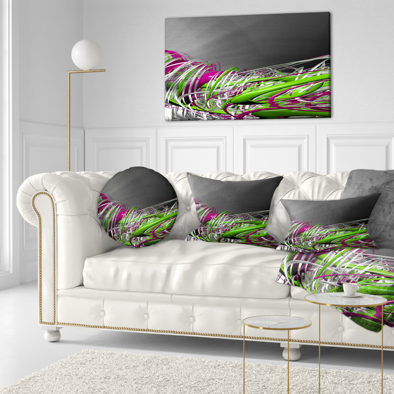 Fractale 3D rayures vertes et mauves - coussin imprimé abstrait