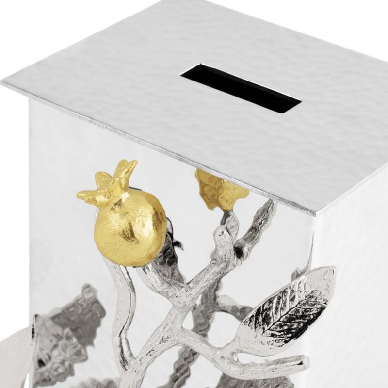 Pomegranate Silver & Gold Tzedakah Box