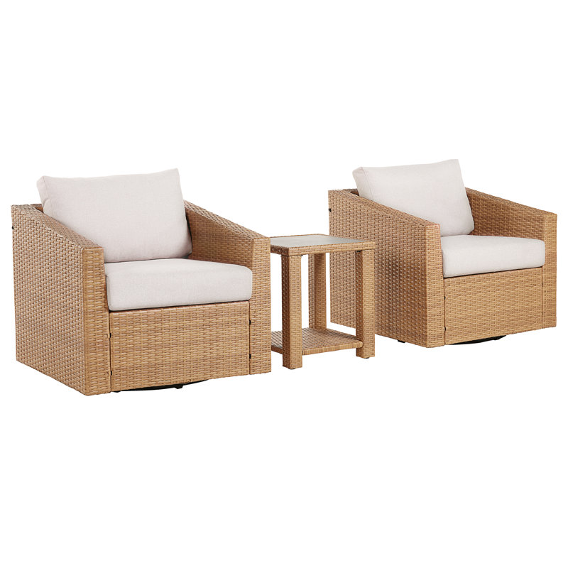 Ensemble de conversation d'extérieur en rotin 2 personnes avec table d'appoint Tiaka, Brun, Beige