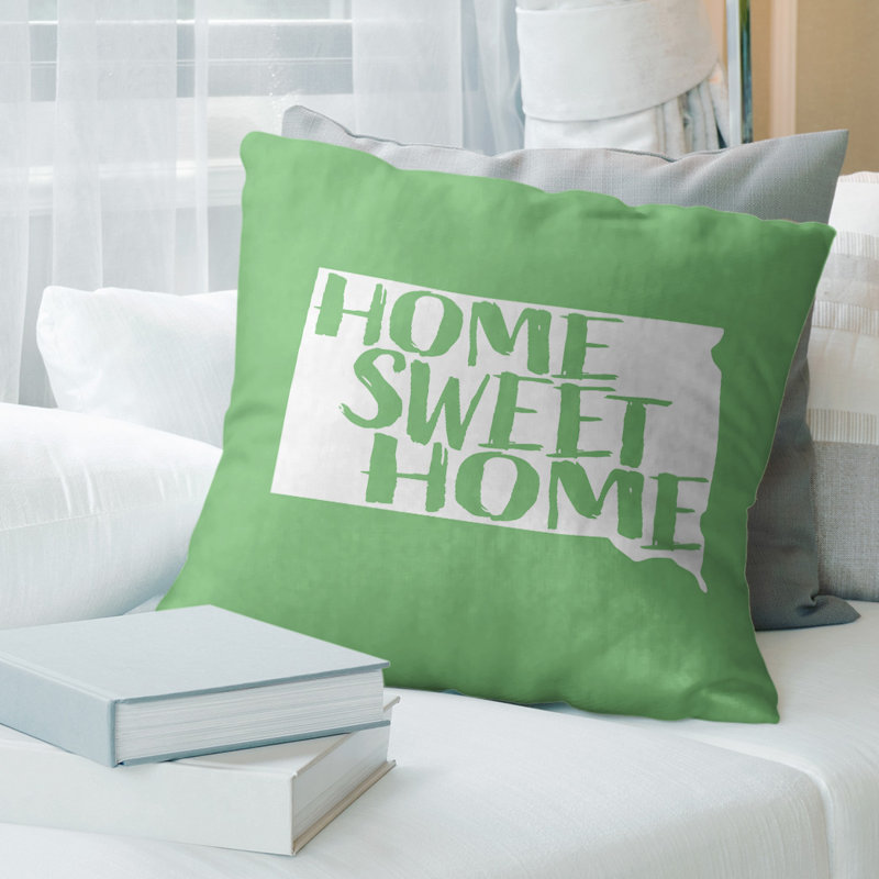 Coussin Home Sweet, 20 po x 20 po, Dakota du Sud , Vert