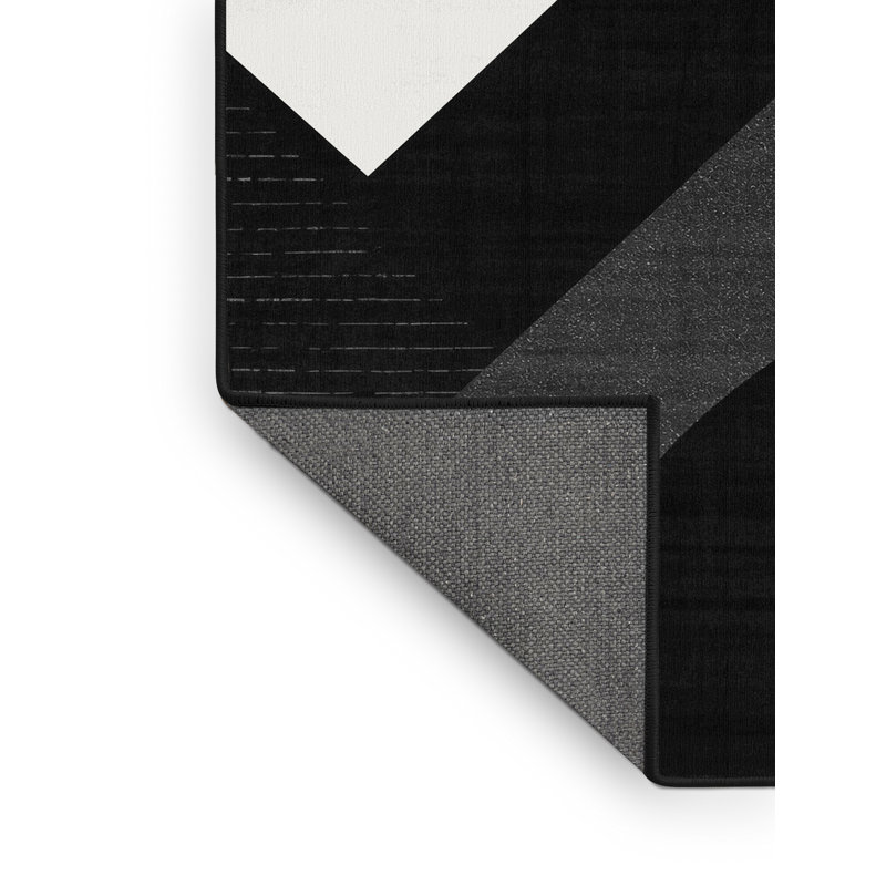 Tapis à motif géométrique doux et moelleux de style moderne et contemporain en noir - reliure noire, 3x5