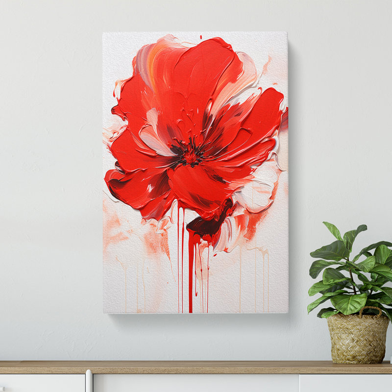 Poppy Flower Action Painting - Wrapped Canvas, 76cm H x 50cm W x 3cm D