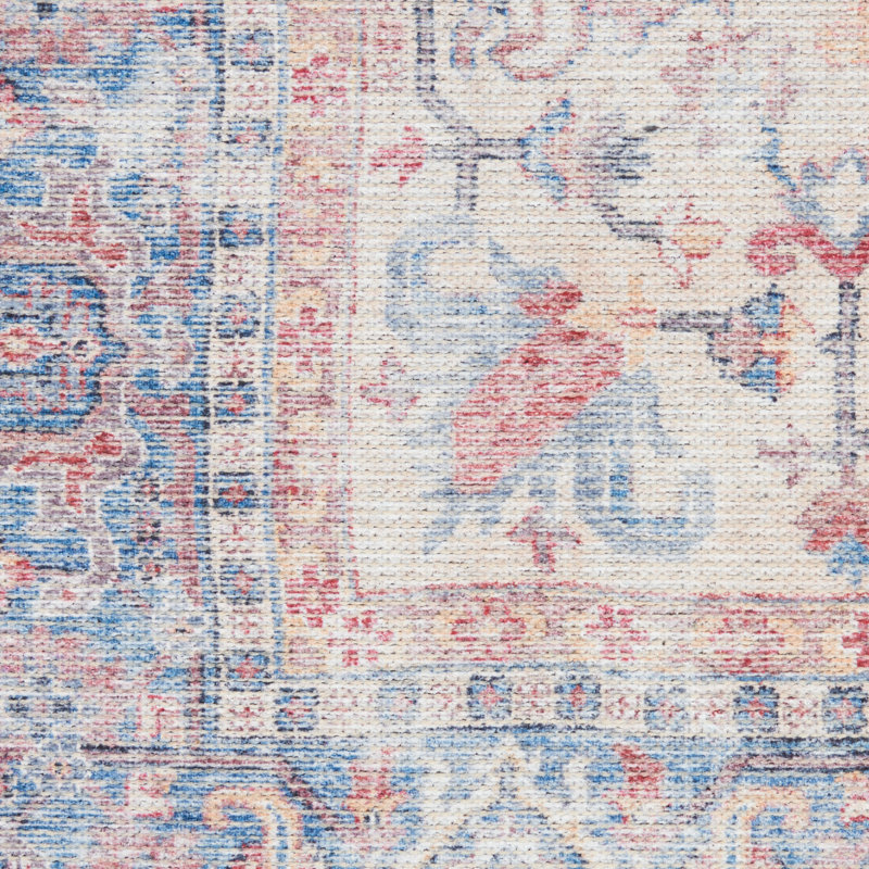 Machine Washable Oriental Blue/Red Area Rug, Rectangle 2' x 3'9"