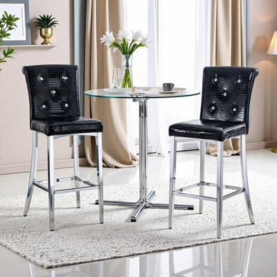 3-Piece Bar Height Dining Set With Glass Table And Upholstered Stools